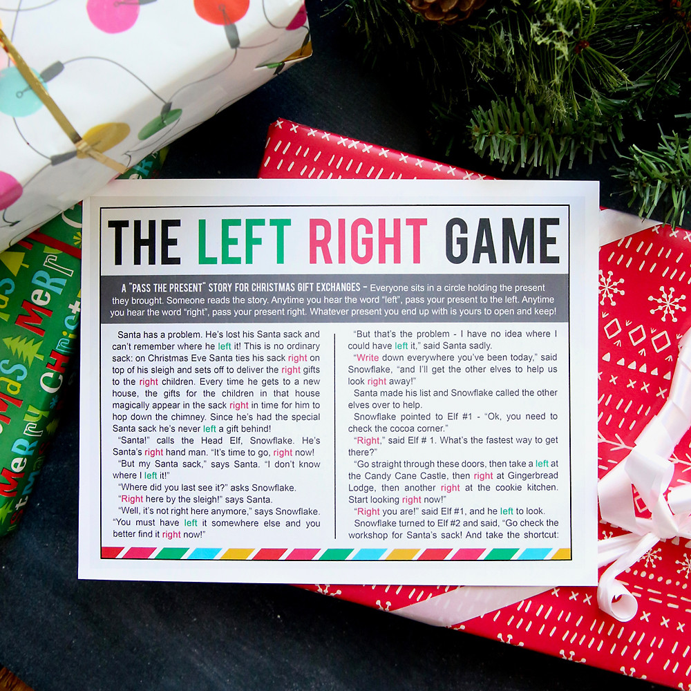 Holiday Gift Exchange Ideas For Groups
 the Christmas left right game w printable story It s