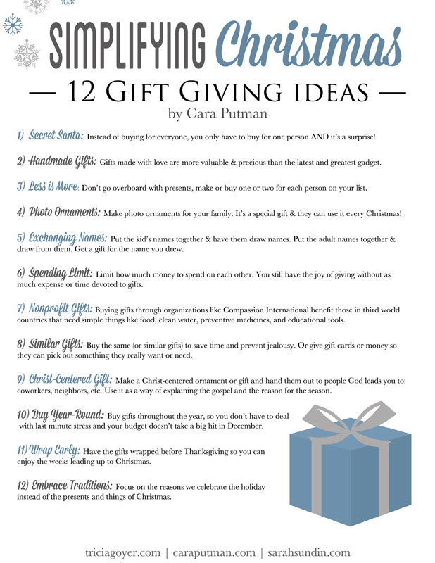 Holiday Gift Giving Ideas
 Simple Gift Giving Ideas by Cara Putman