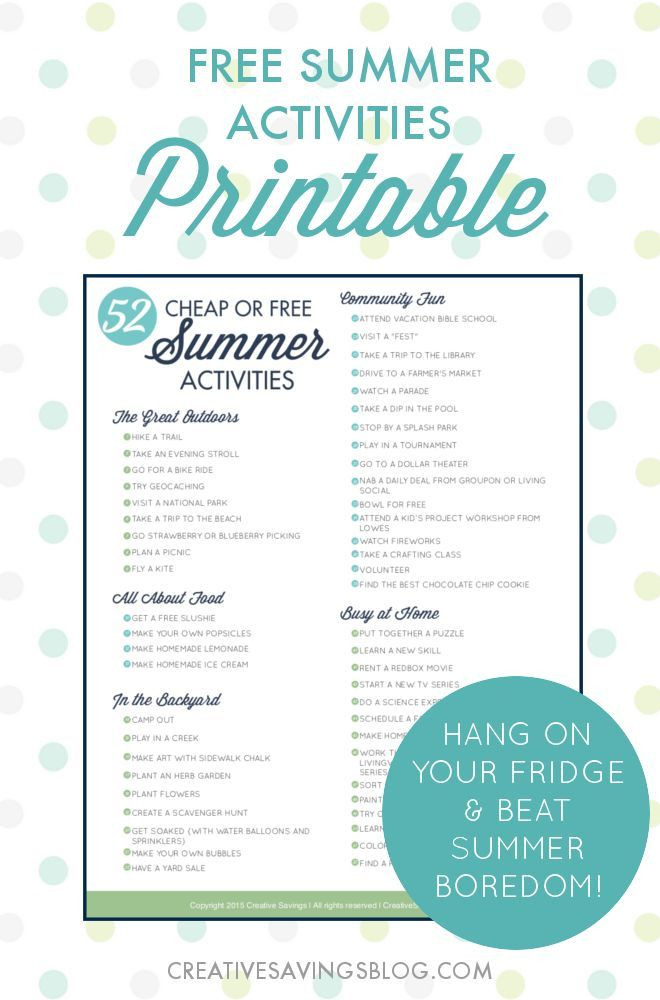Home Activities For Adults
 52 Cheap or Free Summer Activities