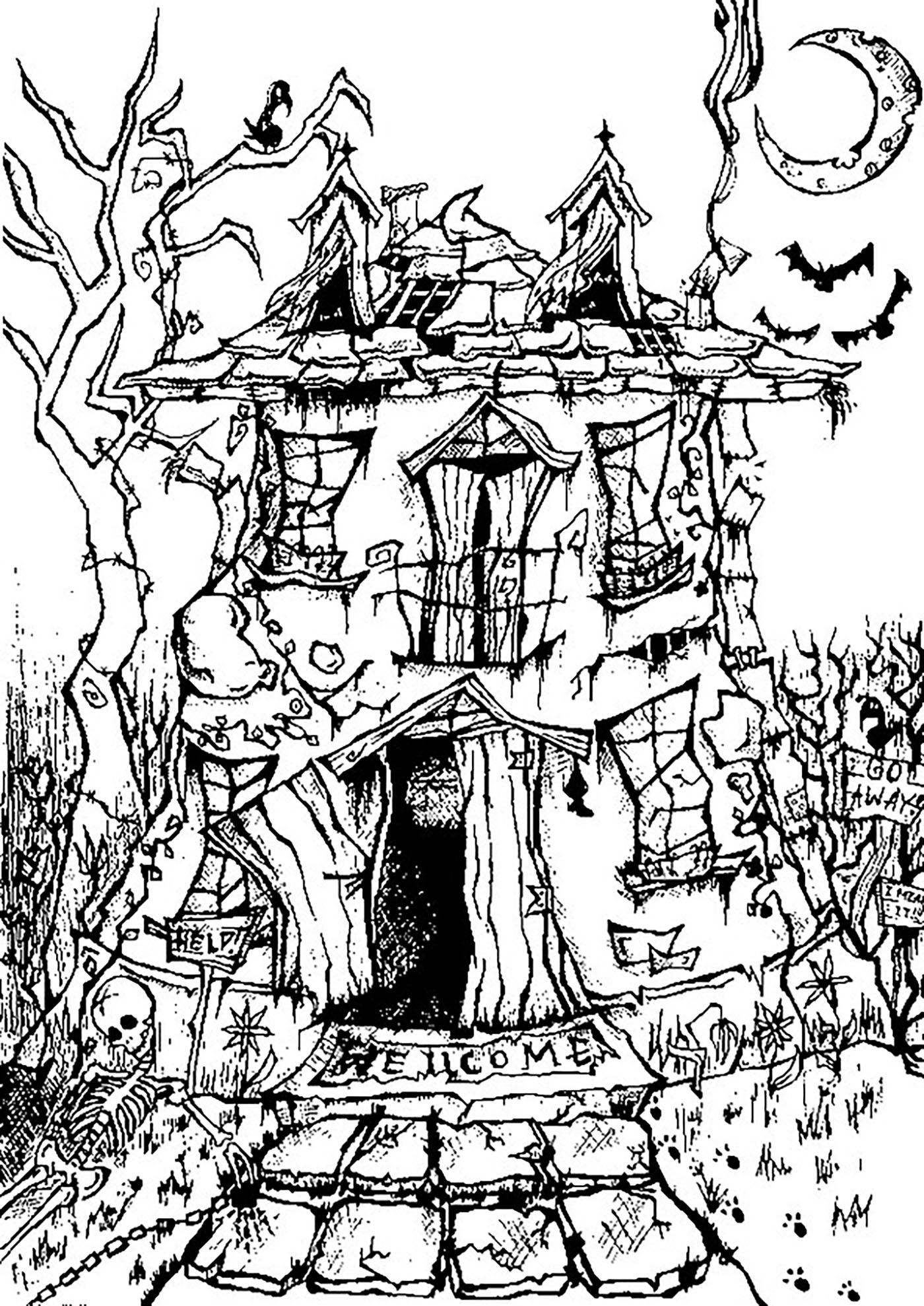 Horror Coloring Pages For Adults
 Halloween haunted house Halloween Adult Coloring Pages