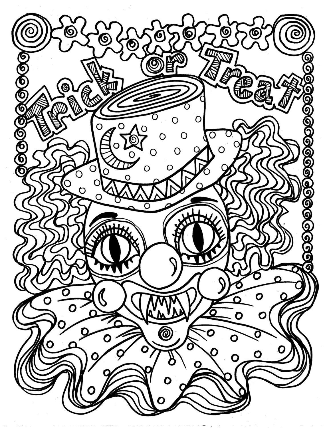 Horror Coloring Pages For Adults
 Instant Download Scary Clown Halloween Spooky Coloring page