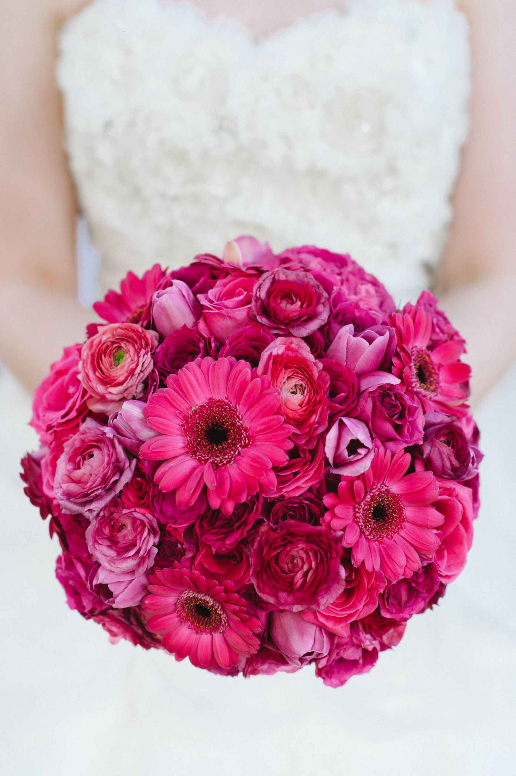 Hot Pink Wedding Flowers
 A Hot Pink Gerbera Daisy and Tulip Bridal Bouquet