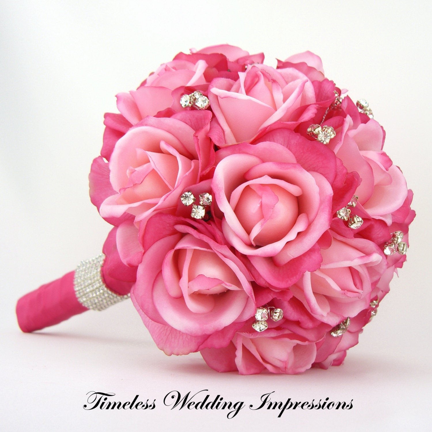 Hot Pink Wedding Flowers
 Hot Pink Bridal Bouquet Roses Bling Crystals by