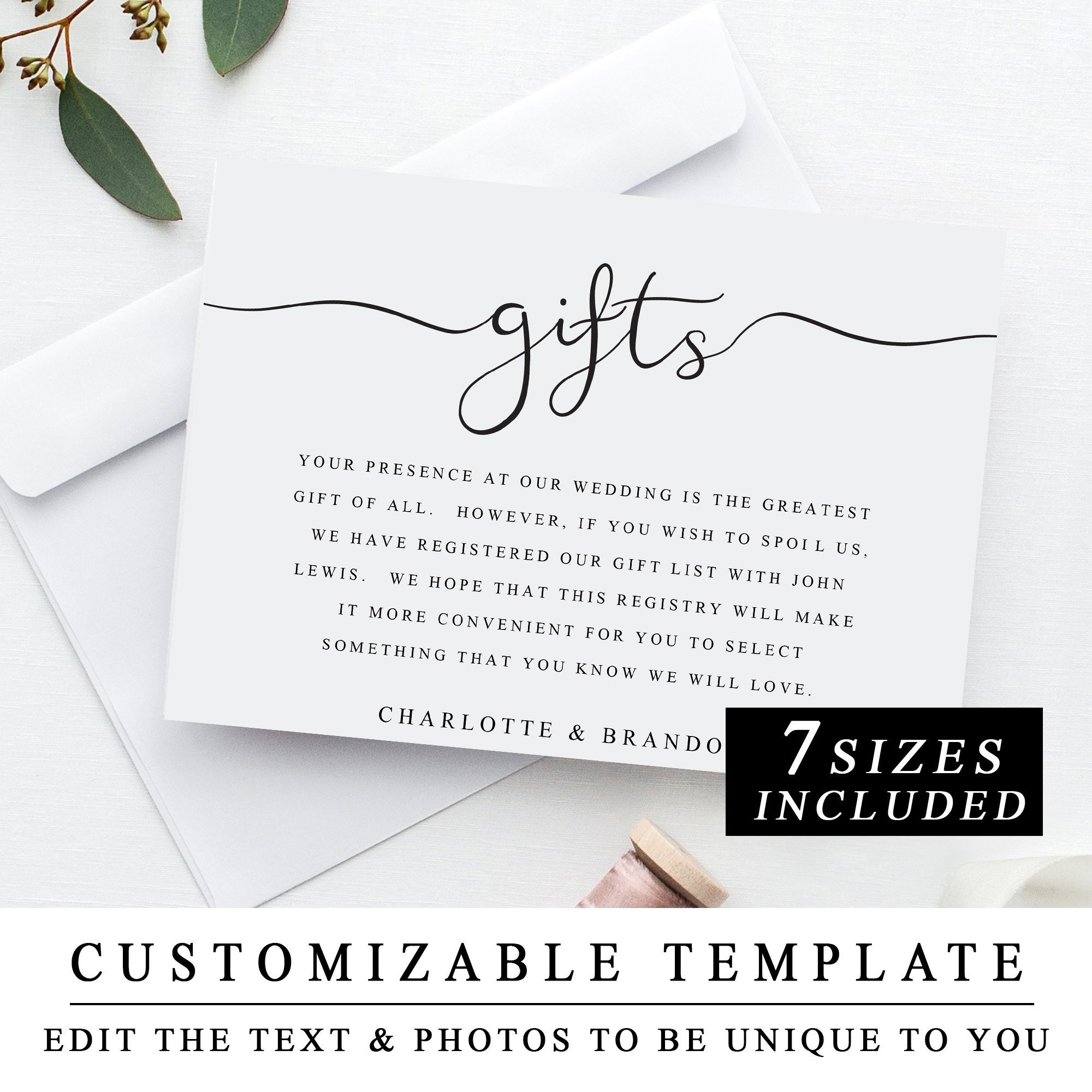 How To Register For Wedding Gifts
 Printable Wedding Gift Registry Template Wedding Insert