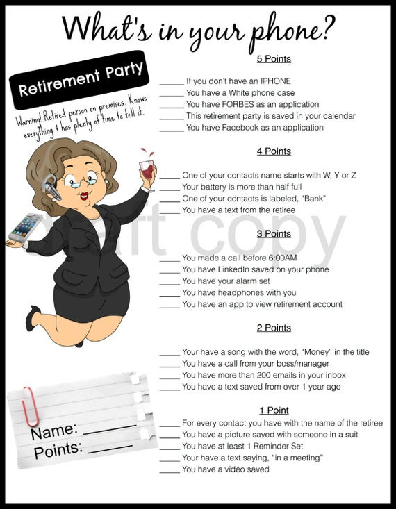 Ideas For Retirement Party Games
 Retirement Party Game Whats in your phone