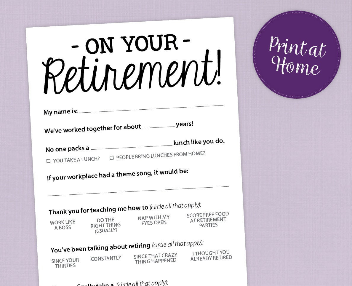 Ideas For Retirement Party Games
 Fun Retirement Party Game Printable PDF Card