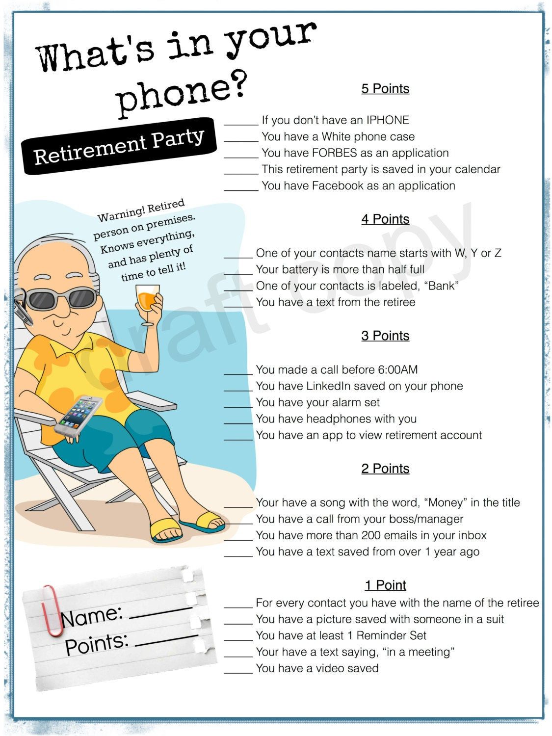 Ideas For Retirement Party Games
 Retirement Party Game Whats in your phone
