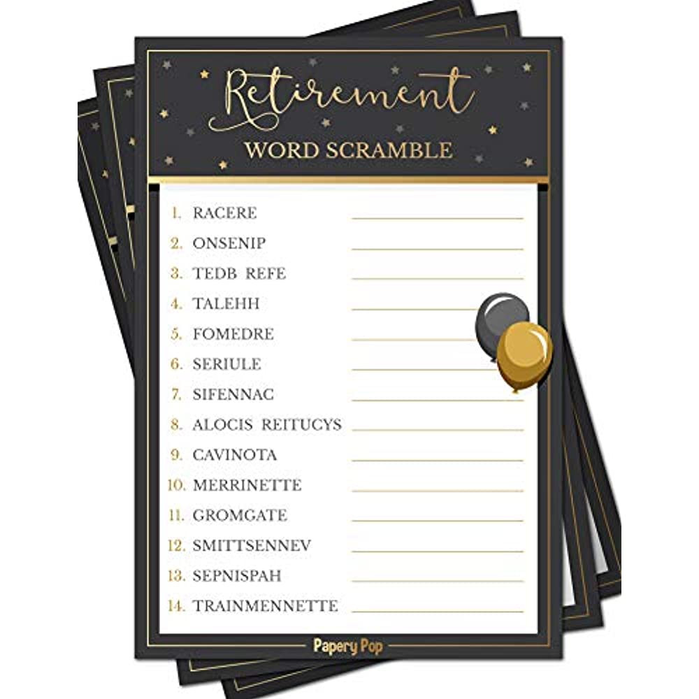 Ideas For Retirement Party Games
 Retirement Party Word Scramble Game Cards 50 Pack