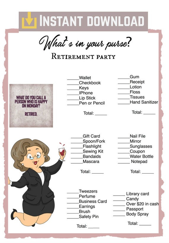 Ideas For Retirement Party Games
 Retirement Party Game Whats in your purse