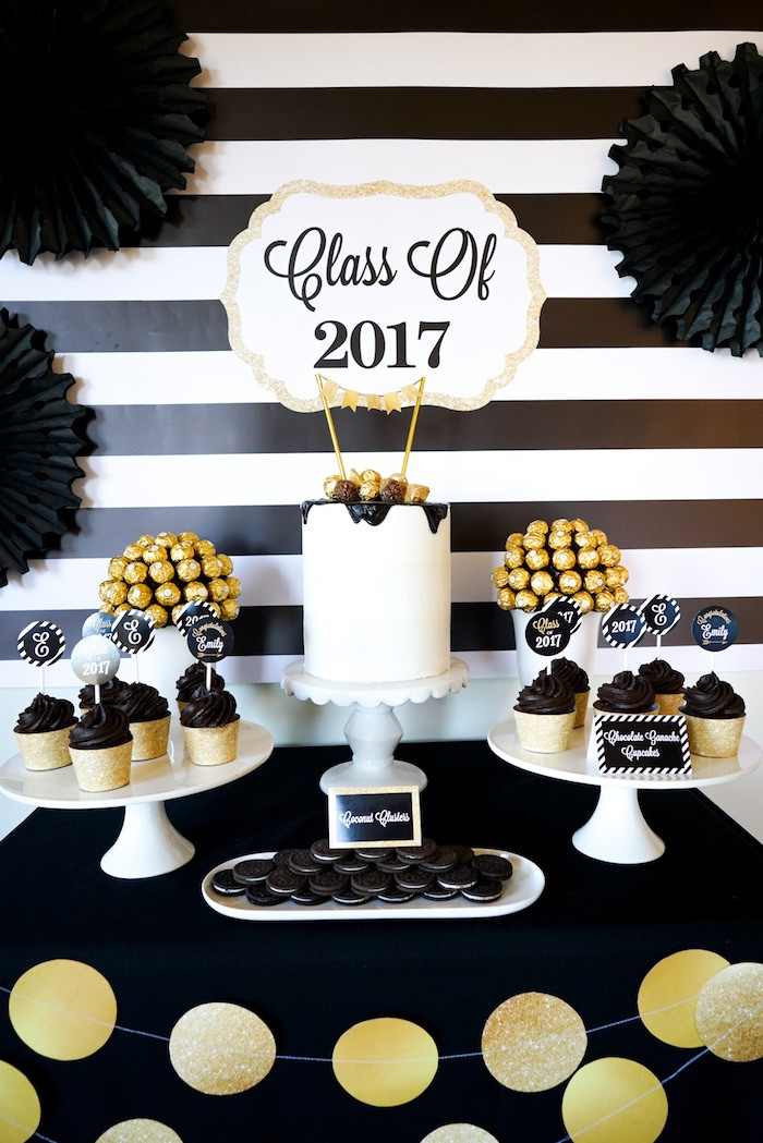 Images Of Graduation Party Ideas
 Kara s Party Ideas "Be Bold" Black & Gold Graduation Party