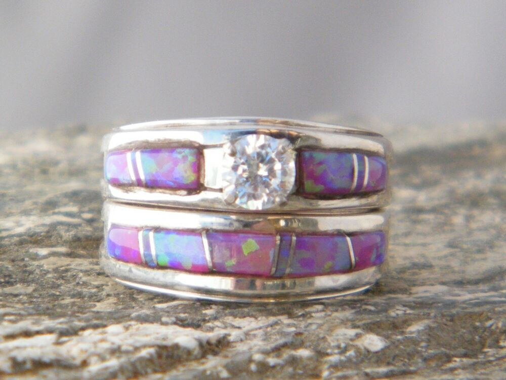 Indian Wedding Rings
 Native American Indian Navajo Wedding Rings Band Pink Opal