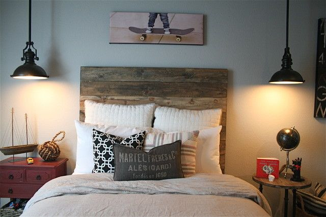 Industrial Bedroom Lighting
 Industrial bedroom with recycled timber bedhead and