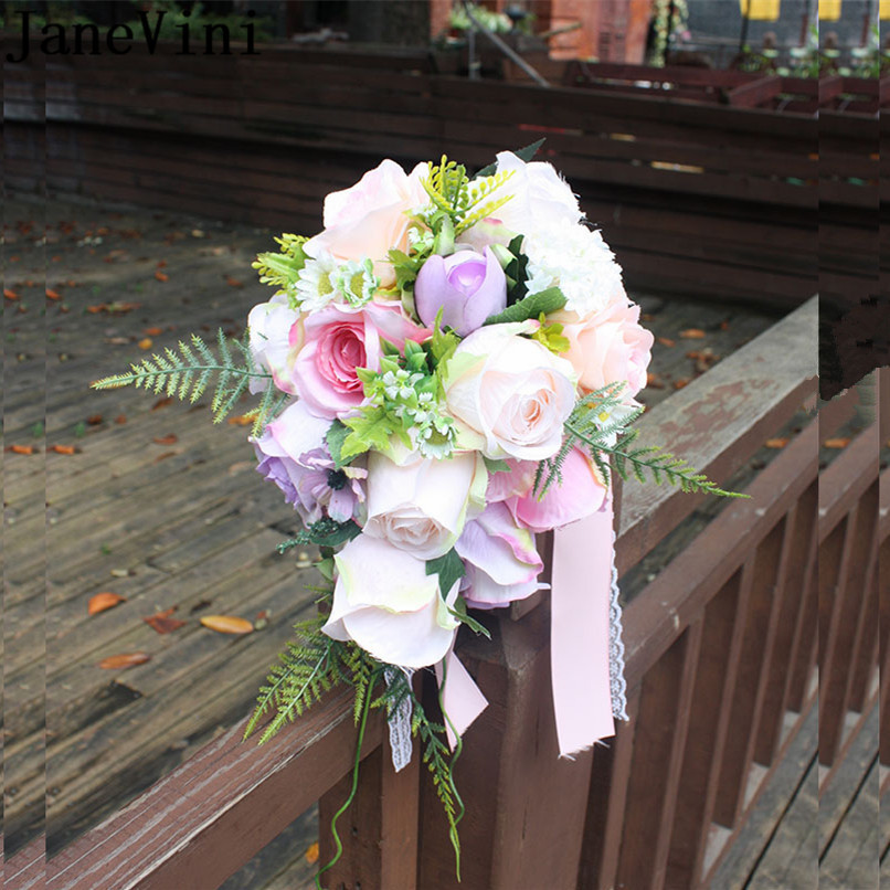 Inexpensive Wedding Flowers
 JaneVini Vintage Waterfall Pink Purple Wedding Bouquets