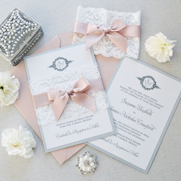 Inexpensive Wedding Invitations
 Vintage Lace Shade of White Spring Wedding Invitations