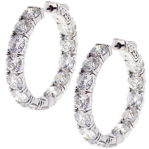 Inside Out Diamond Hoop Earrings
 Womens Inside Out Diamond Round Hoop Earrings 18K Gold 12