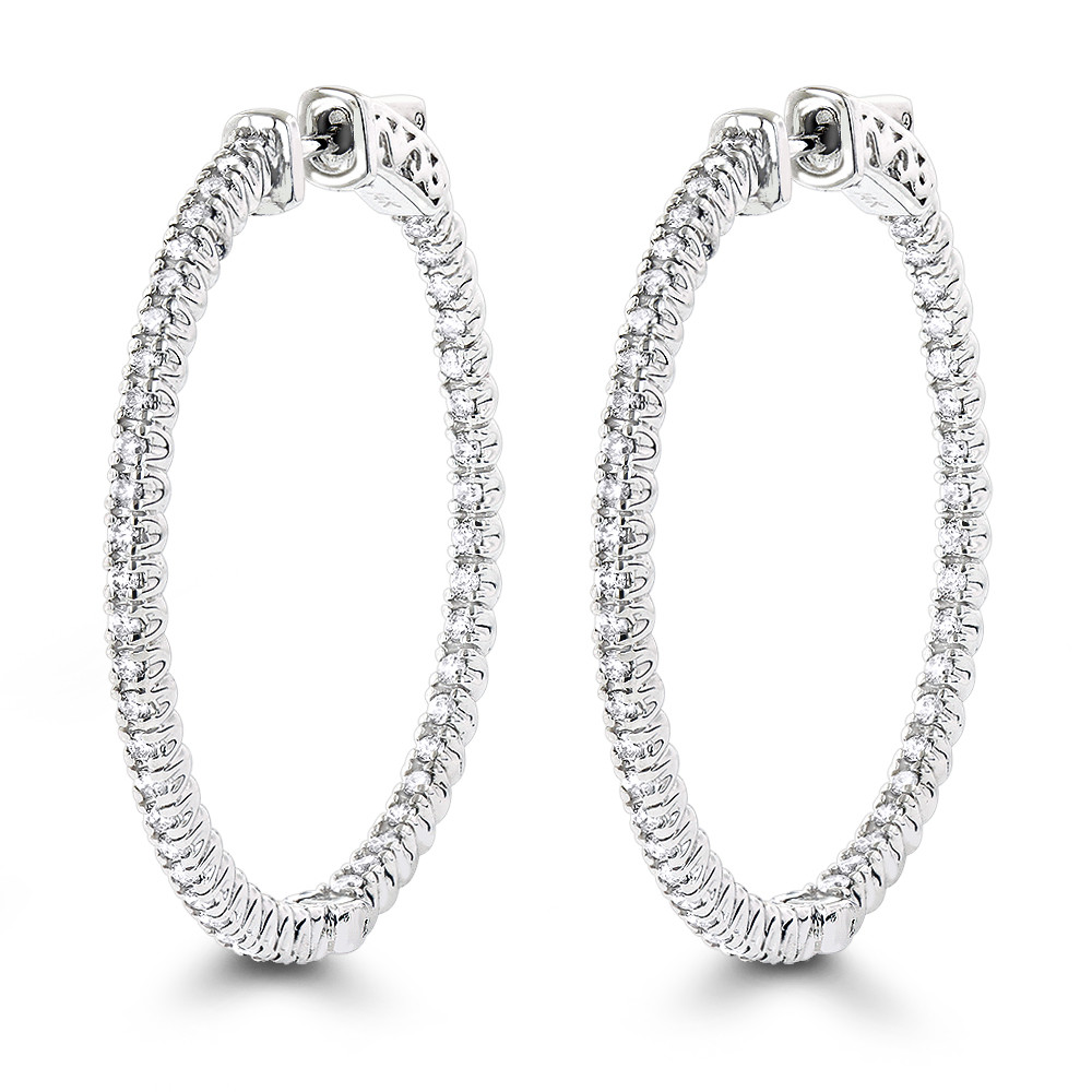 Inside Out Diamond Hoop Earrings
 1 5in 14K Gold Diamond Hoop Earrings Inside Out 1ct by