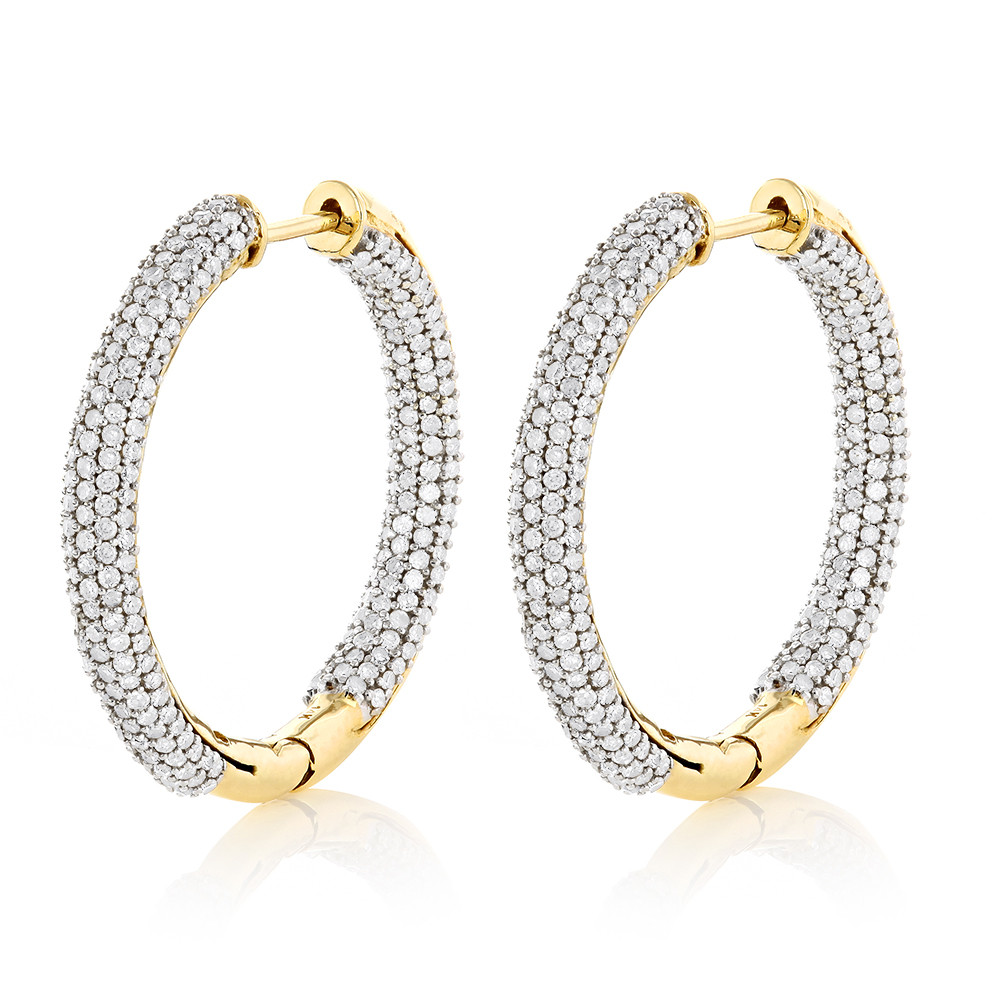Inside Out Diamond Hoop Earrings
 14K Gold Inside Out Diamond Hoop Earrings 2 63ct