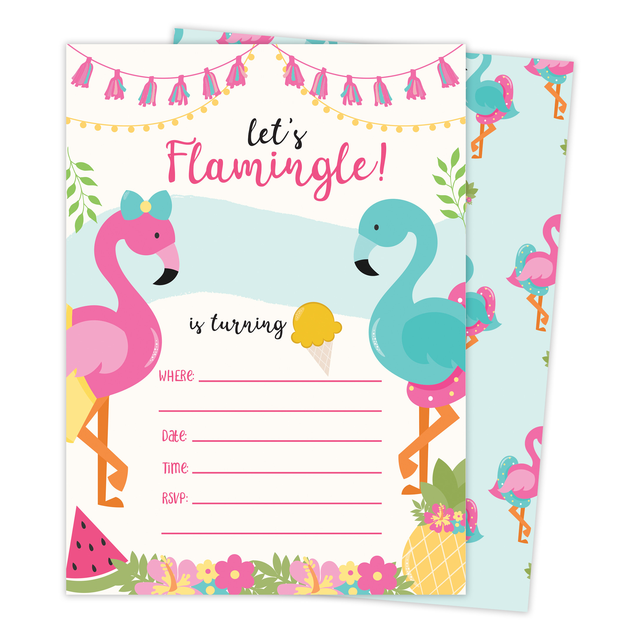 Invitation Birthday Card
 Flamingo 2 Happy Birthday Invitations Invite Cards 25