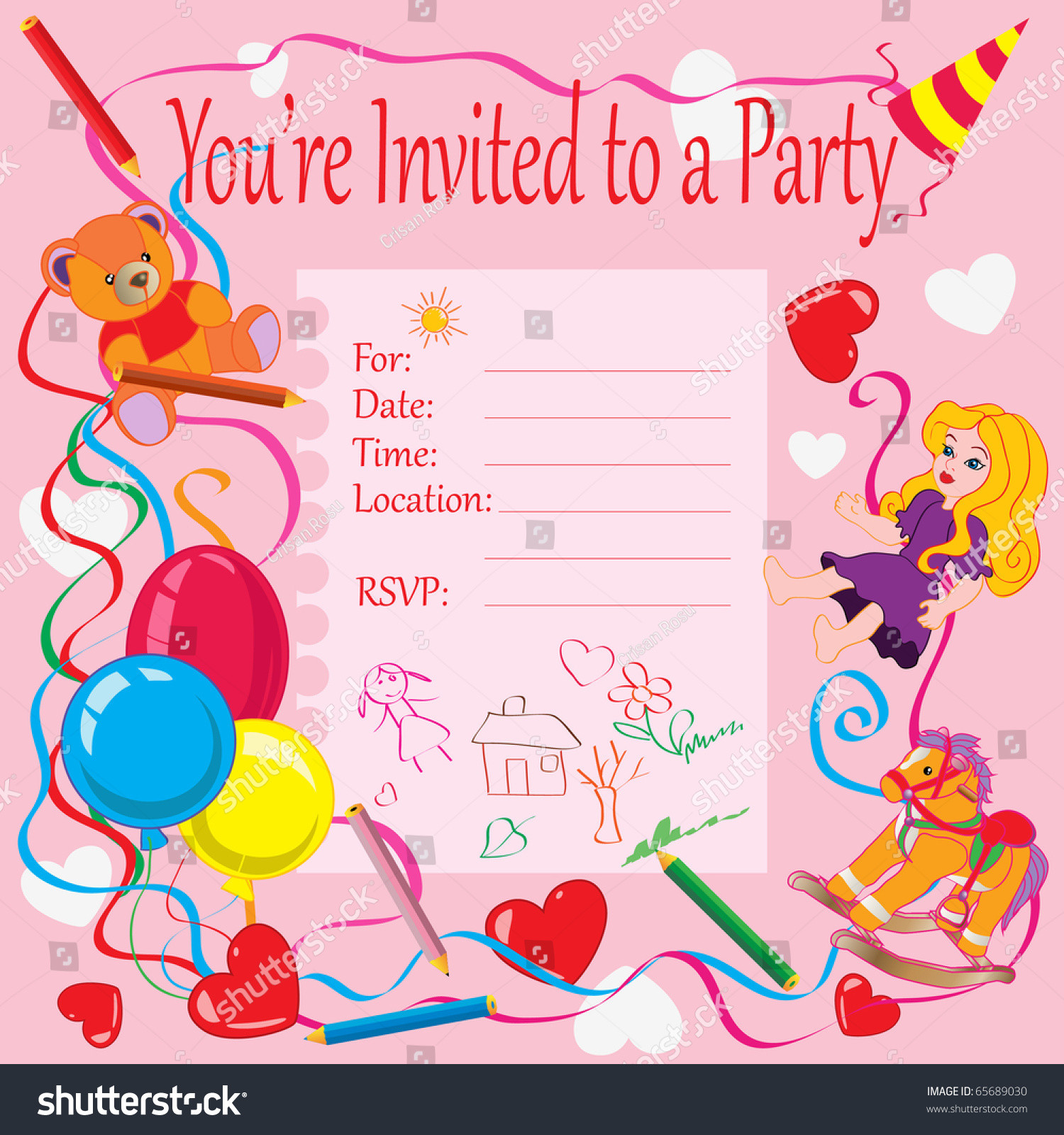 Invitation Cards For Birthday Party
 Vector Illustration Birthday Party Invitation Kids Stock