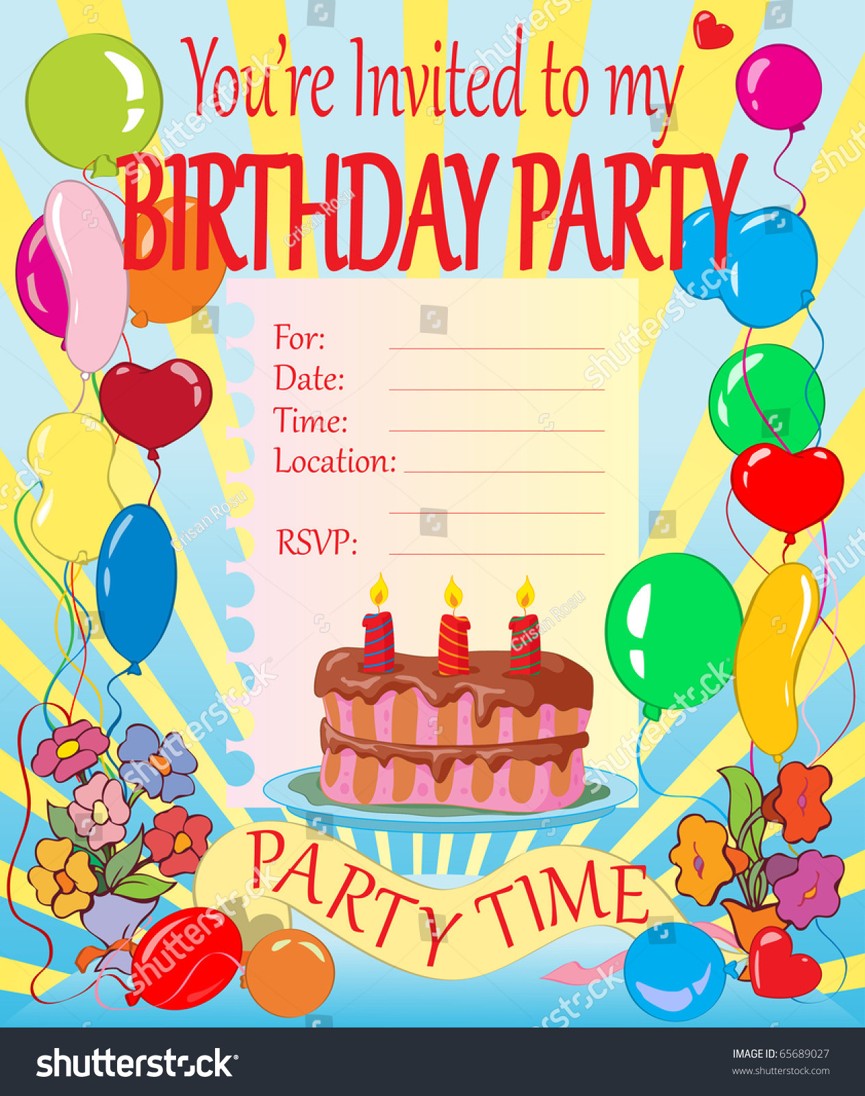 Invitation Cards For Birthday Party
 Vector Illustration Birthday Party Invitation For Kids