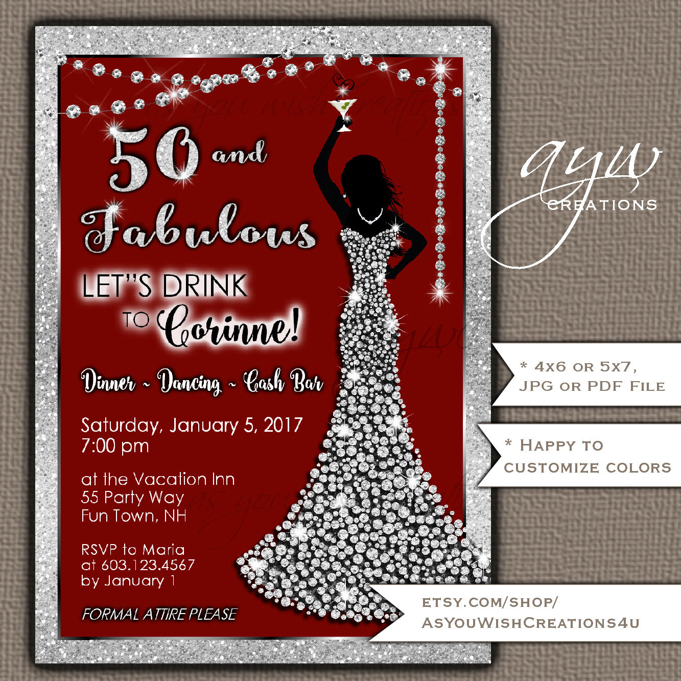 Invitations For 50th Birthday Party
 50th Birthday Party Invitations Woman Bling Dress Fifty