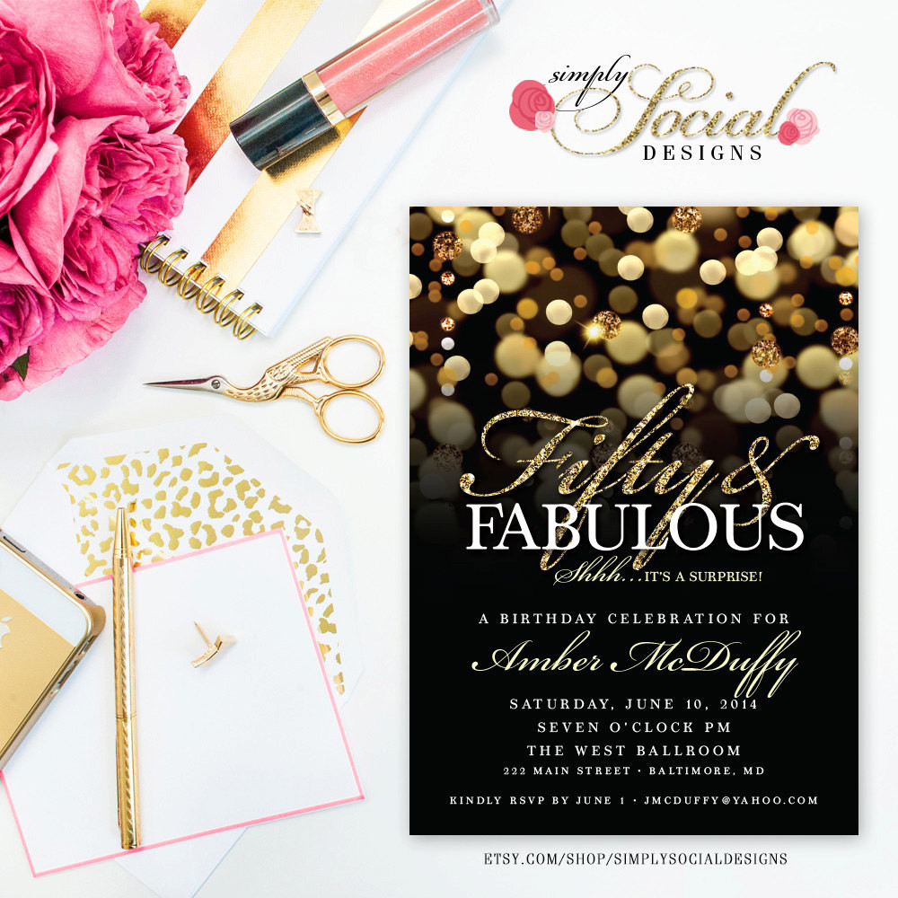 Invitations For 50th Birthday Party
 Surprise 50th Birthday Party Invitation with Gold Glitter