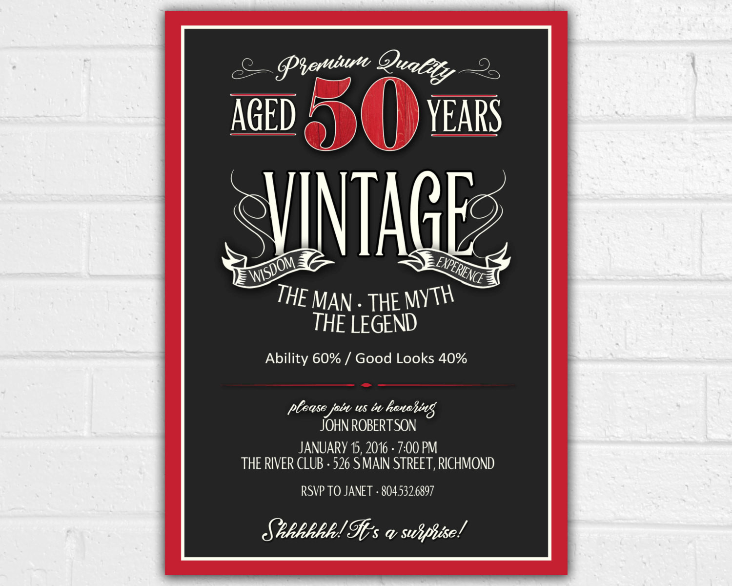 Invitations For 50th Birthday Party
 50th Birthday Invitation for Men JPEG printable Aged to