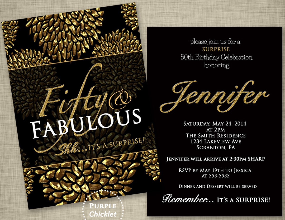 Invitations For 50th Birthday Party
 50th Birthday Surprise Party Invitation Gold Flower Bursts