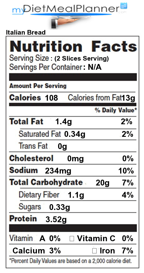Italian Bread Nutrition
 Nutrition facts Label Breads & Cereals 12