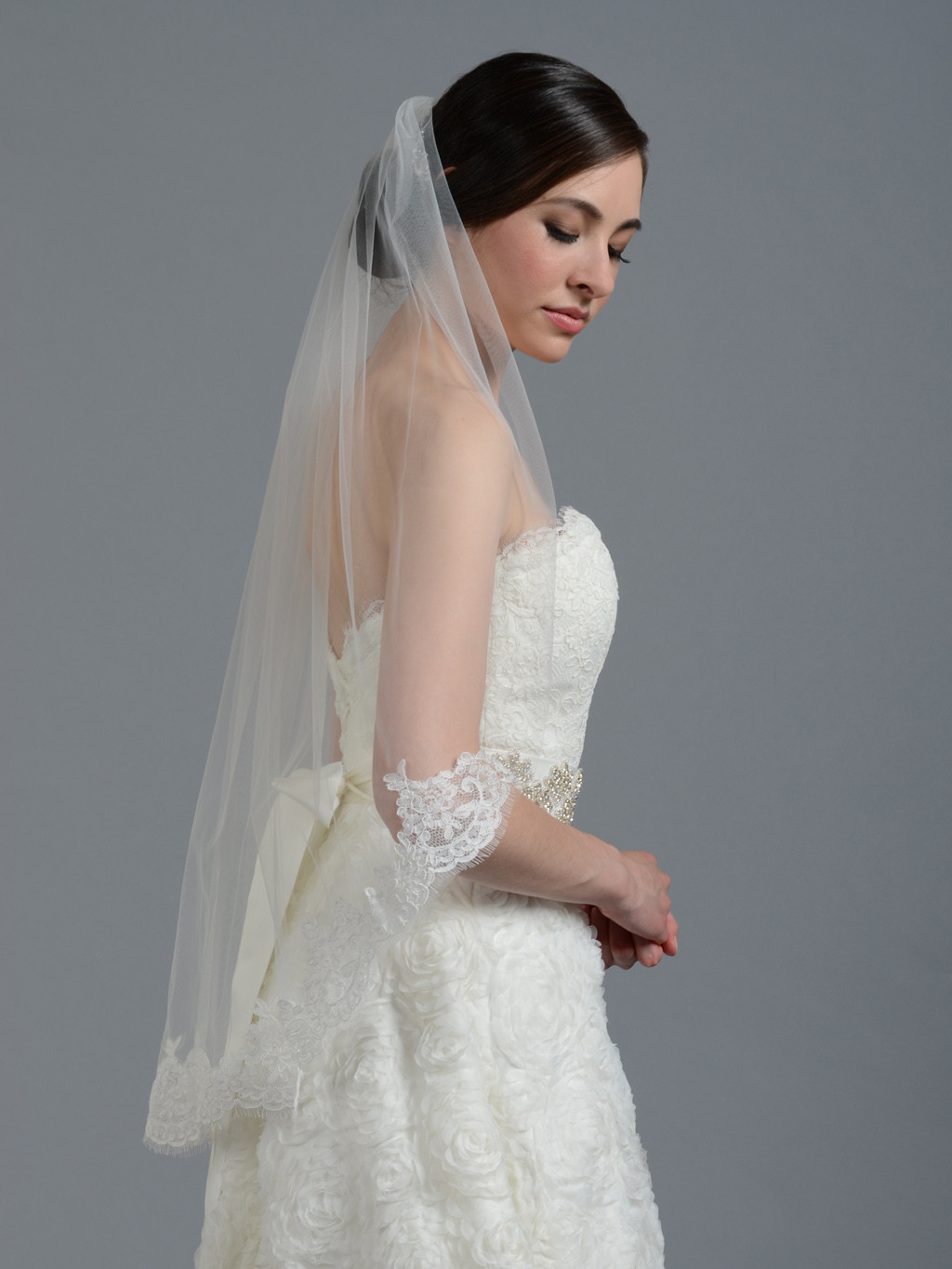 Ivory Wedding Veil
 Ivory elbow alencon lace wedding veil V043 V043