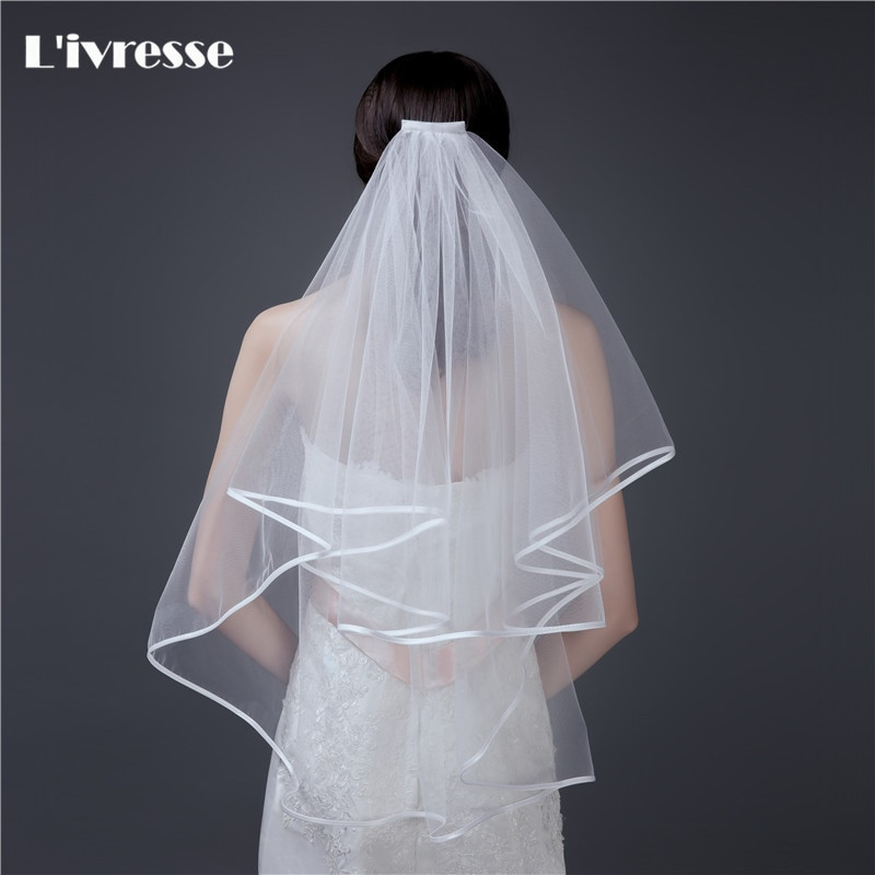 Ivory Wedding Veils For Sale
 2017 Wholesale Hot Sale White Ivory Ribbon Edge Two Layer