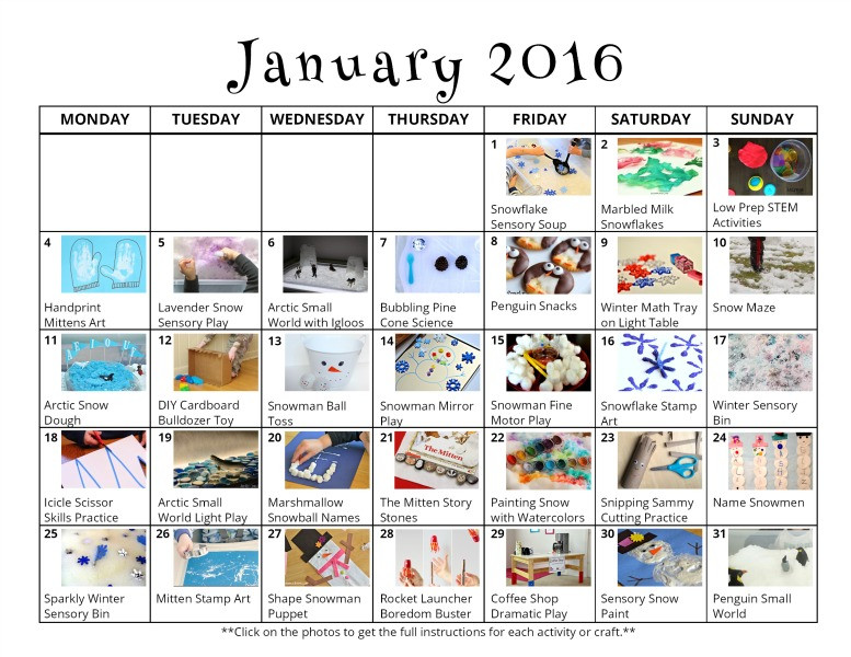 January Craft For Toddlers
 31 January Activities for Kids Free Activity Calendar