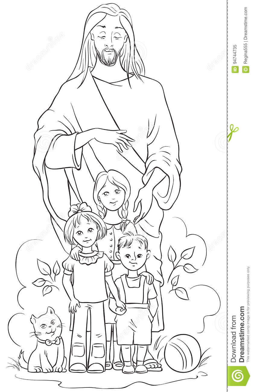 Jesus And The Children Coloring Pages
 Jesus With Children Coloring Page Stock Vector