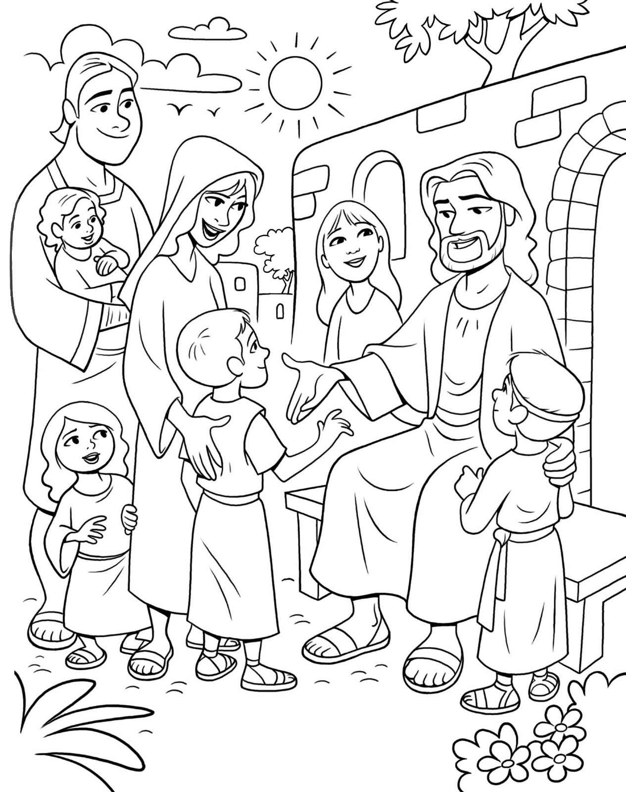 Jesus Loves Children Coloring Page
 Christ Meeting the Children