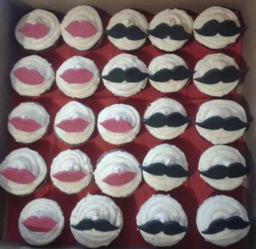 Joint Bachelor Bachelorette Party Ideas
 Lip and mustache cupcakes red velvet joint bachelor and