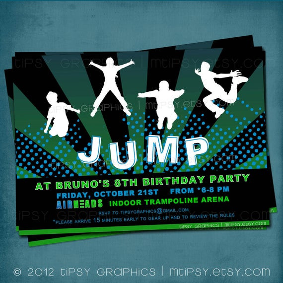 Jump Kids Party
 Jump Trampoline or Bounce House Birthday Party Invite for