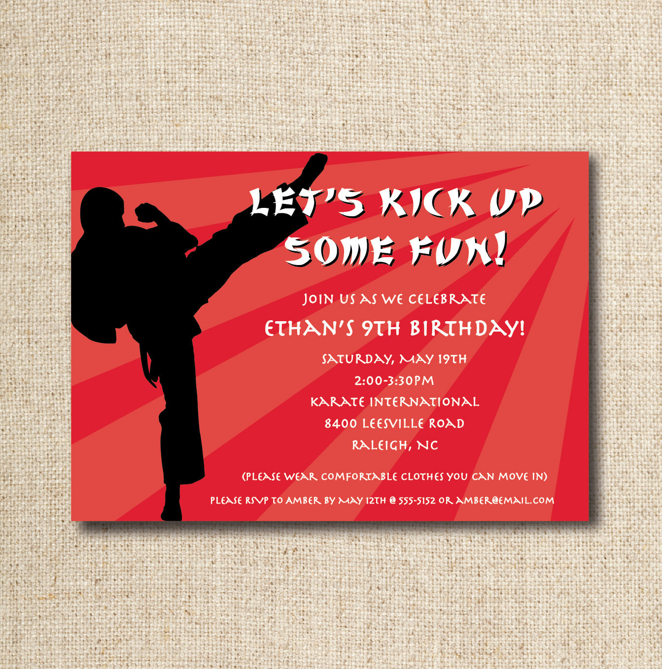 Karate Birthday Invitations
 Karate birthday party invitation custom printable file