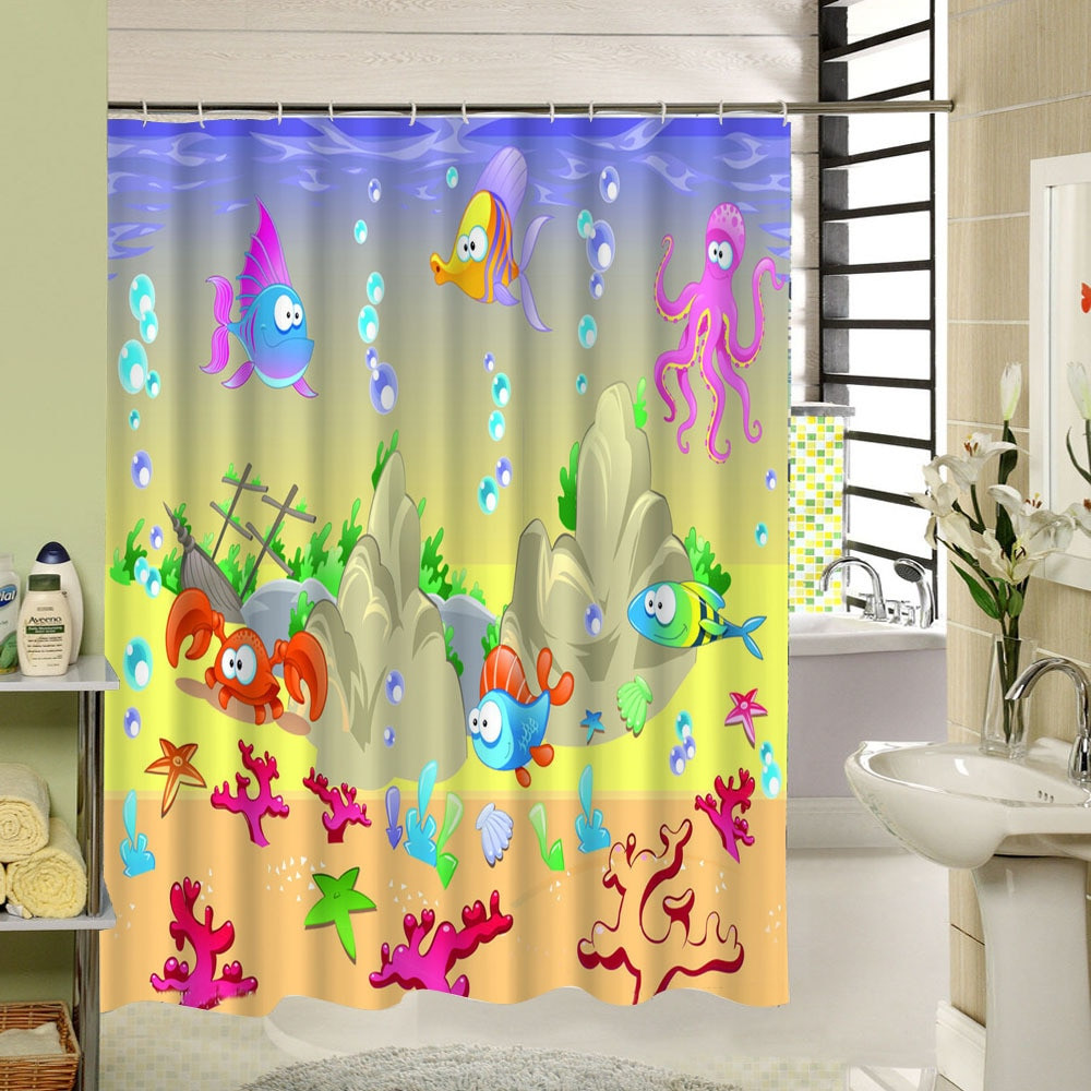 Kid Bathroom Shower Curtain
 Kids Shower Curtain Polyester Fabric 3d Print Waterproof