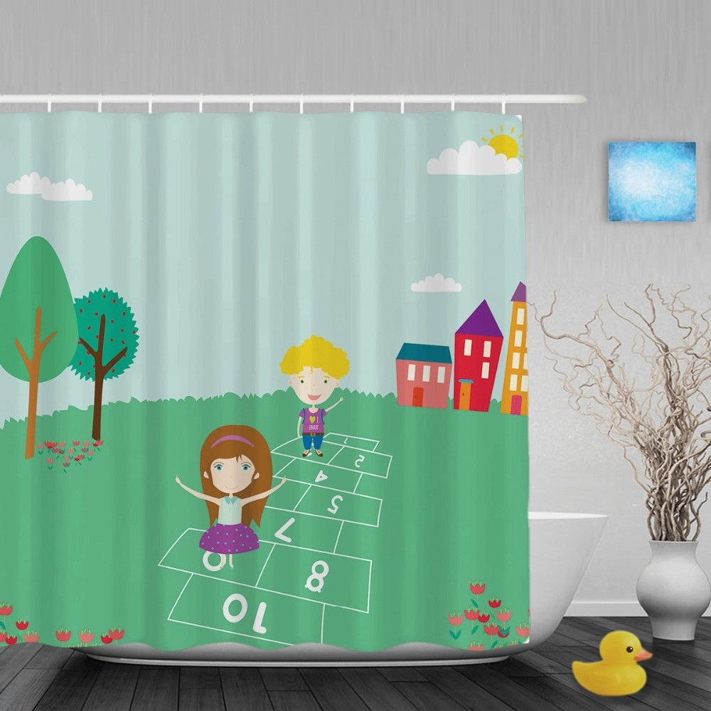 Kid Bathroom Shower Curtain
 Cartoon Cute Elements Kids Shower Curtain Boys Girls