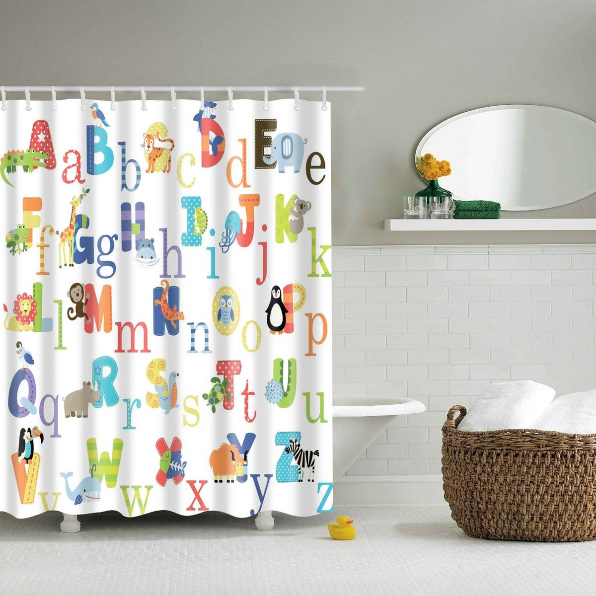 Kid Bathroom Shower Curtain
 Alphabet Educational Cute Animal Kids Shower Curtain