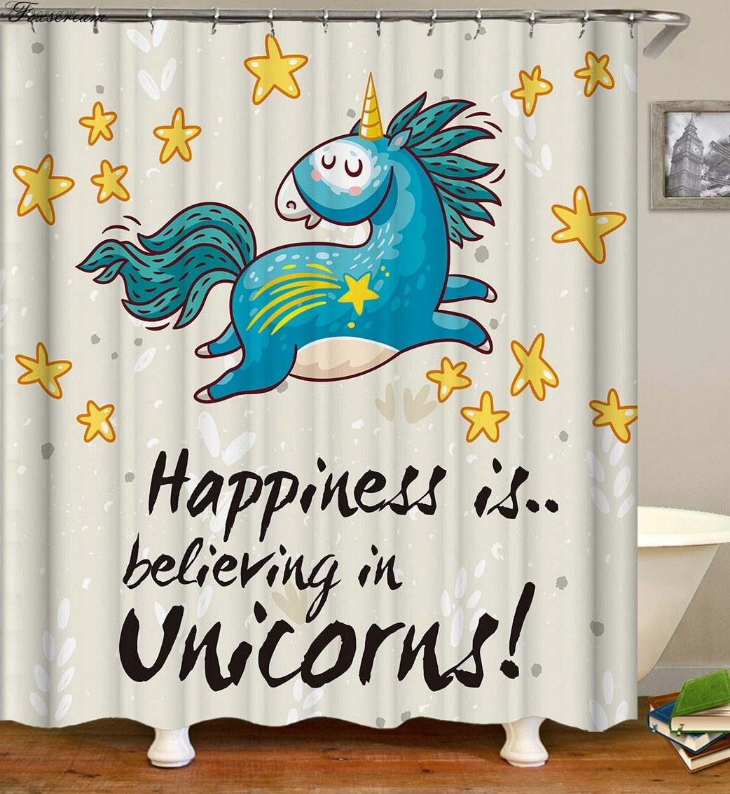 Kid Bathroom Shower Curtain
 Cartoon Unicorn Shower Curtain For Kids Bathroom Rainbow