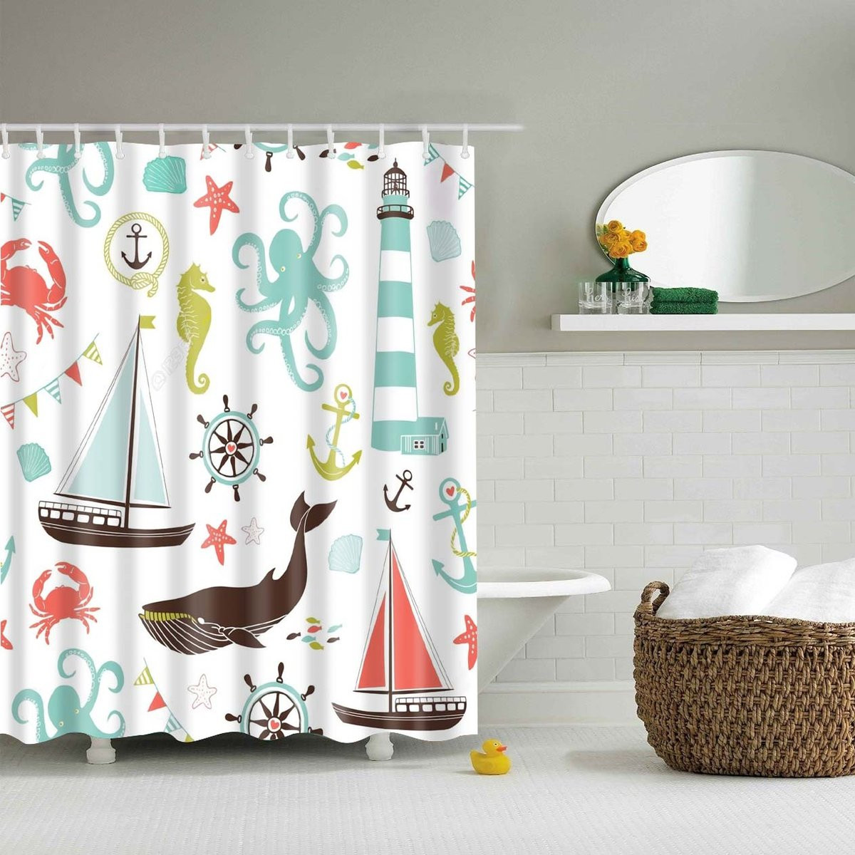 Kid Bathroom Shower Curtain
 Ocean Themed Uni Kids Shower Curtain