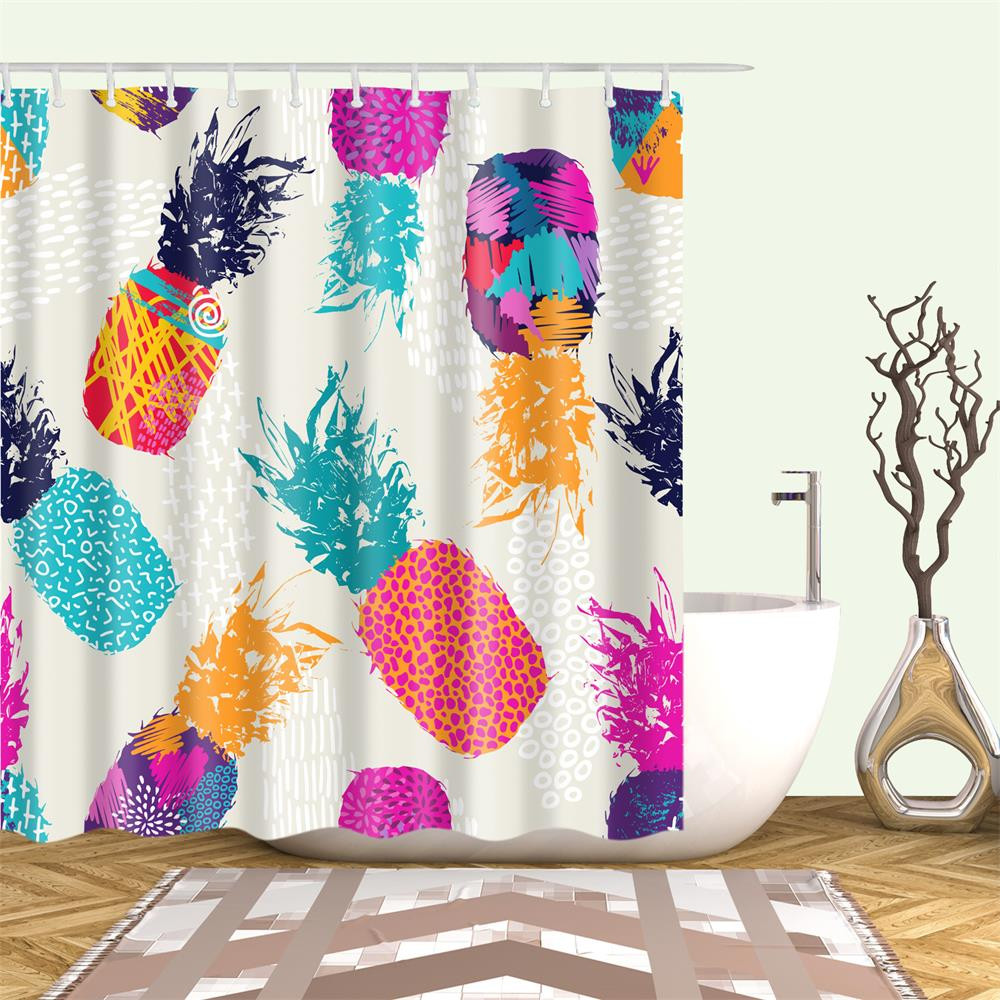 Kid Bathroom Shower Curtain
 Tropical Fruit Watercolor Pineapple Kids Shower Curtain