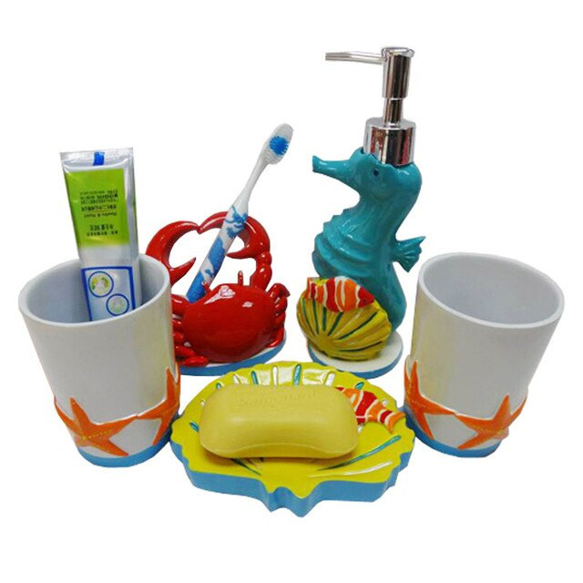 Kids Bathroom Accessories Sets
 Seahorse Starfish Crab Scallops Cute Colorful Ocean World