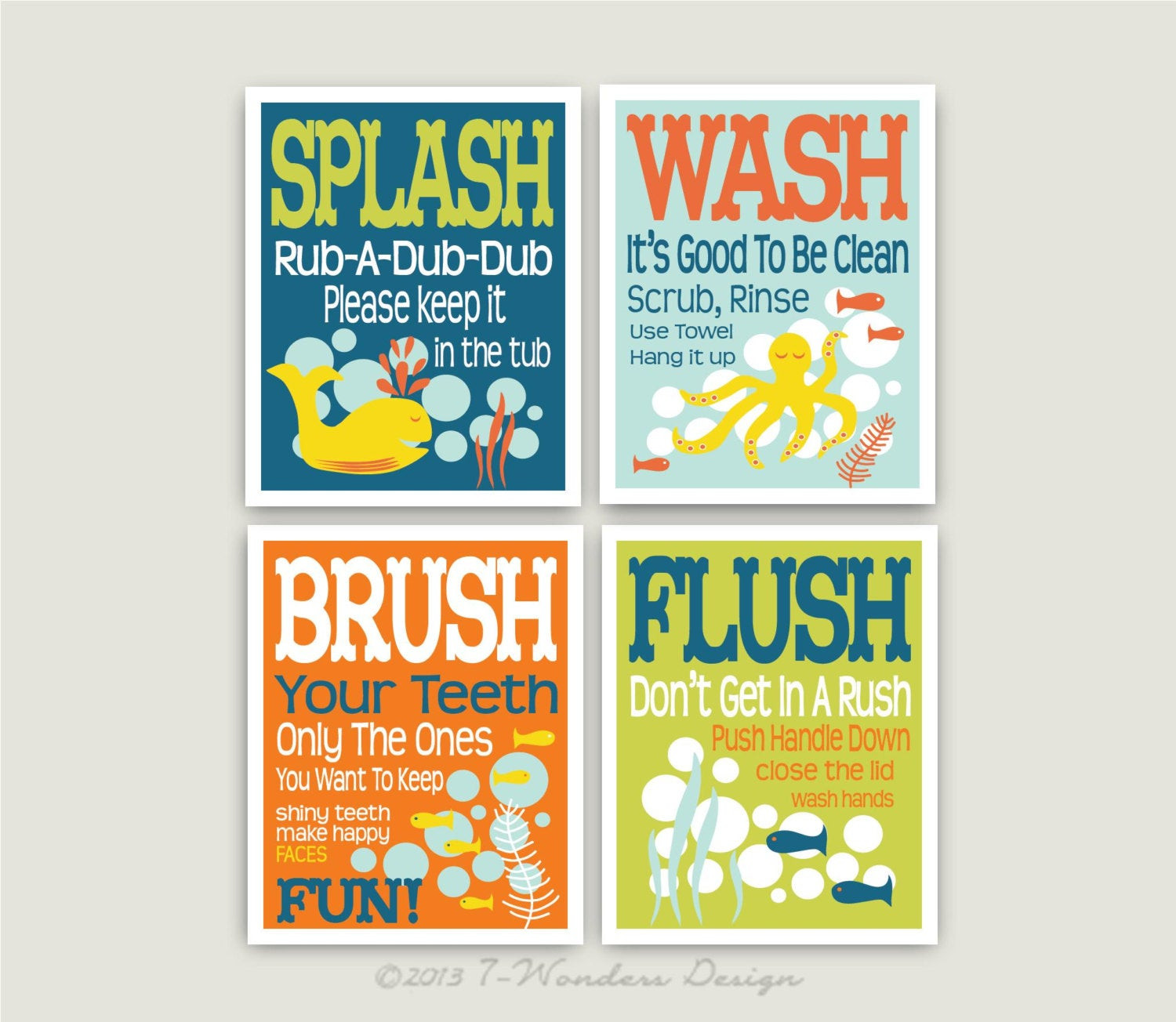 Kids Bathroom Art
 Childrens Kids Bathroom Art Prints Set of 4 8 x