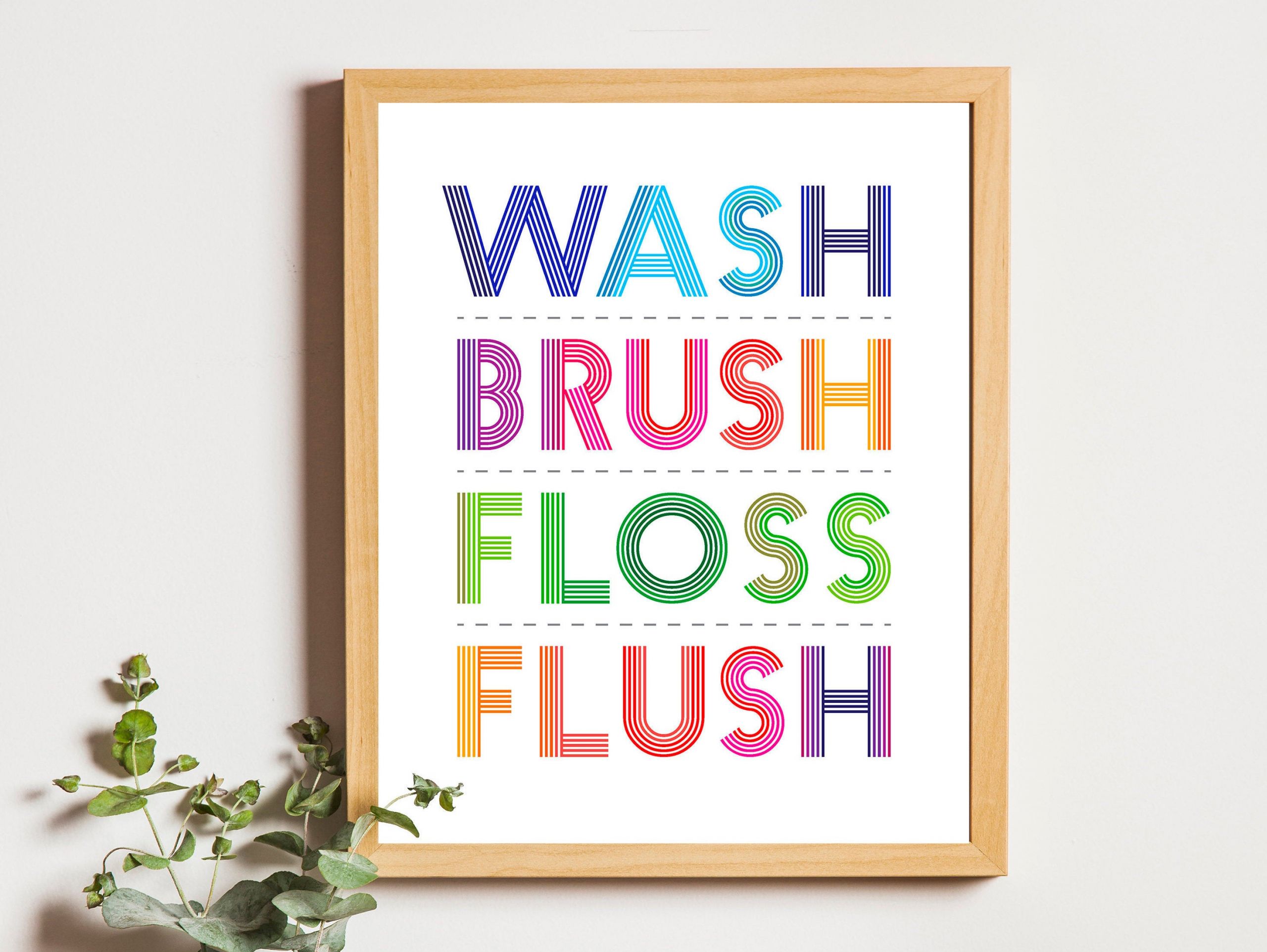 Kids Bathroom Sign
 wash brush floss flush kids bathroom wall art uni
