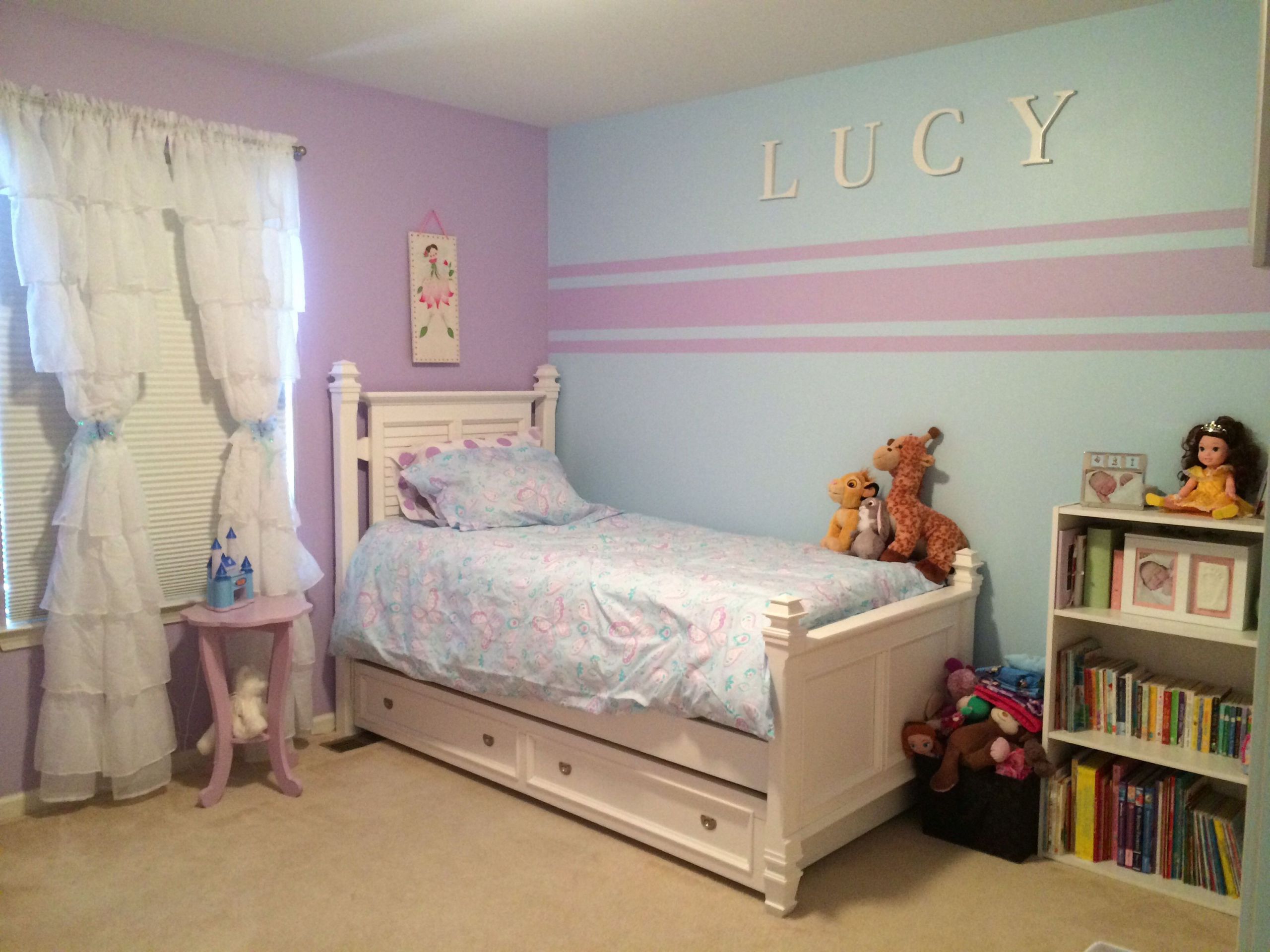 Kids Bedroom Paint Ideas For Walls
 Accent wall stripes for little girl room Kristin duvet