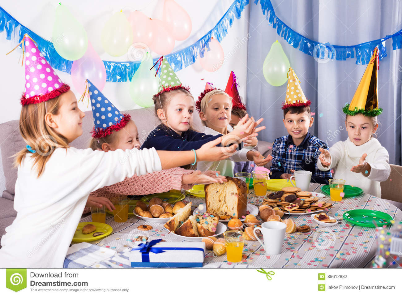Kids Birthday Dinner
 Children Having Birthday Dinner Stock Image of