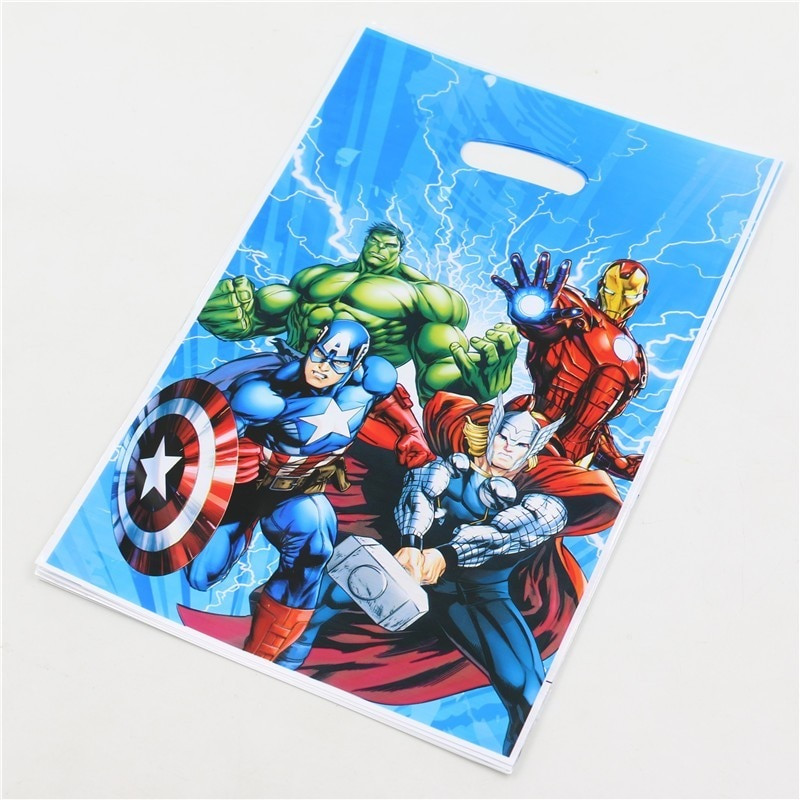 Kids Birthday Gift Bags
 10pcs Handle Advengers theme Plastic Gift Bags For Kids