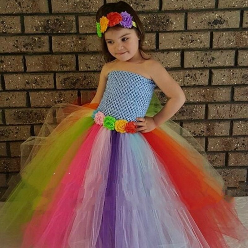 Kids Birthday Party Dress
 Rainbow Theme Candy Baby Girls Tutu Dress for Birthday